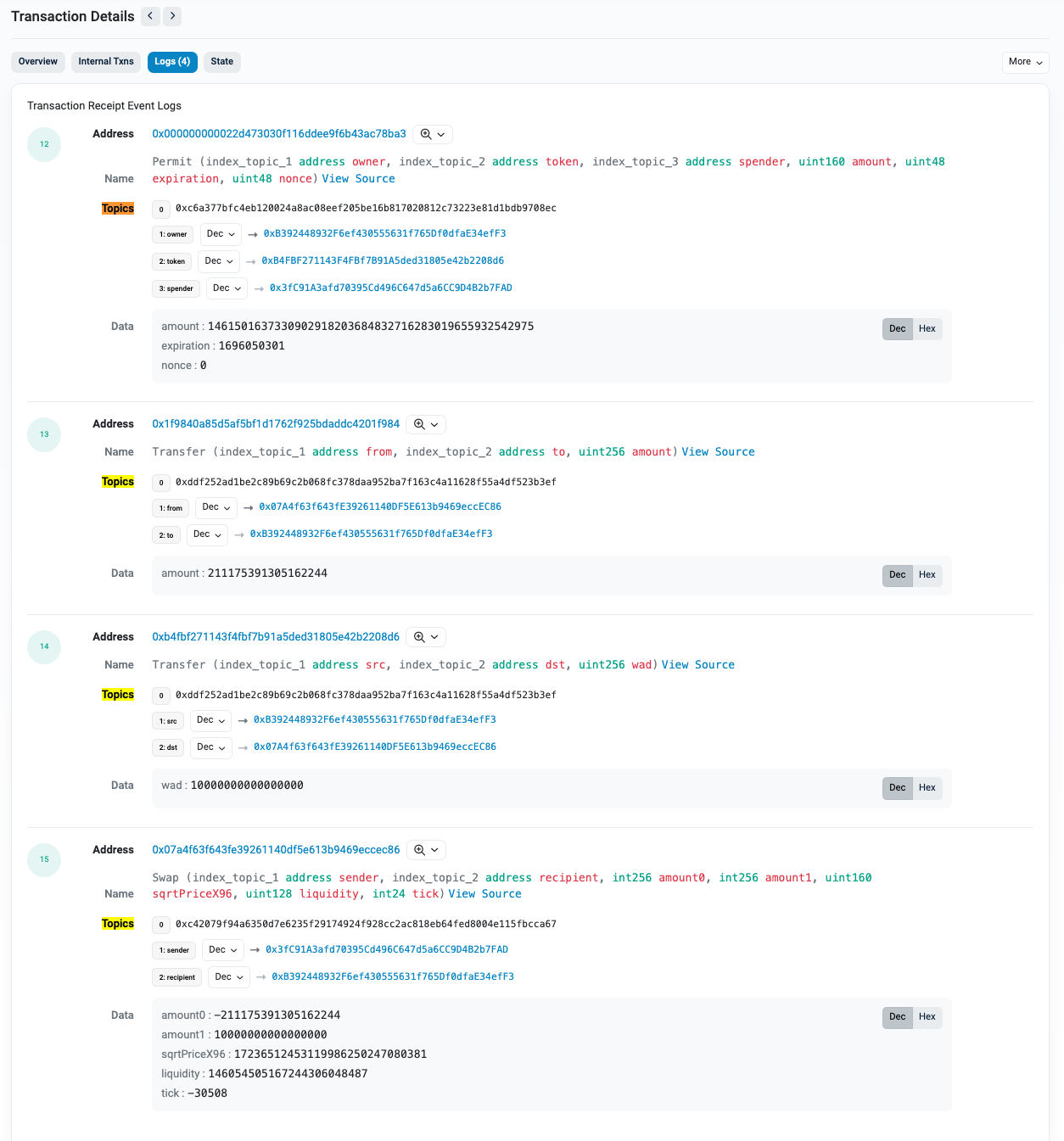 Looking up topics on Etherscan